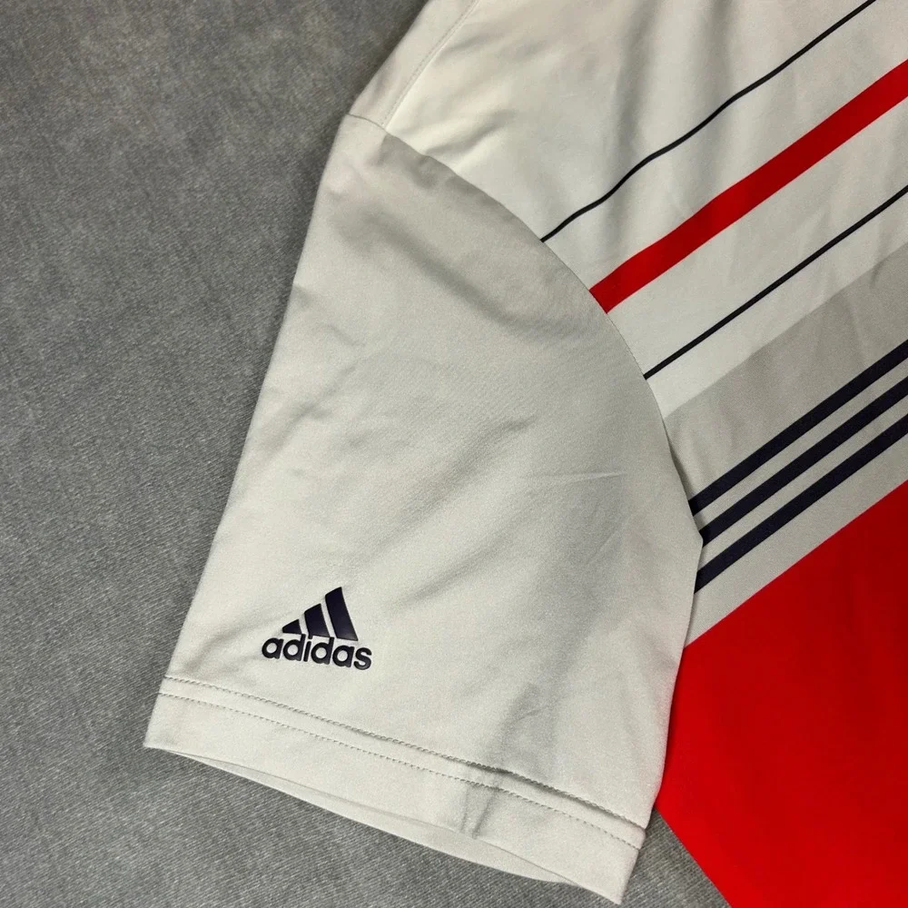 Adidas Golf Mens Polo Shirt White Red Striped Short Sleeve CD3391 Size Large
